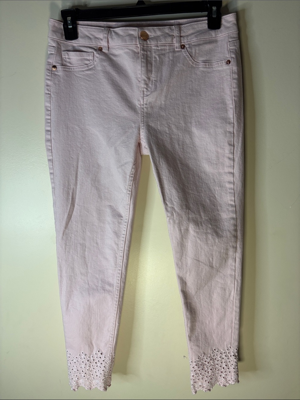 Ted Baker Pale Pink Cropped Jeans with Lace Scallop Hem